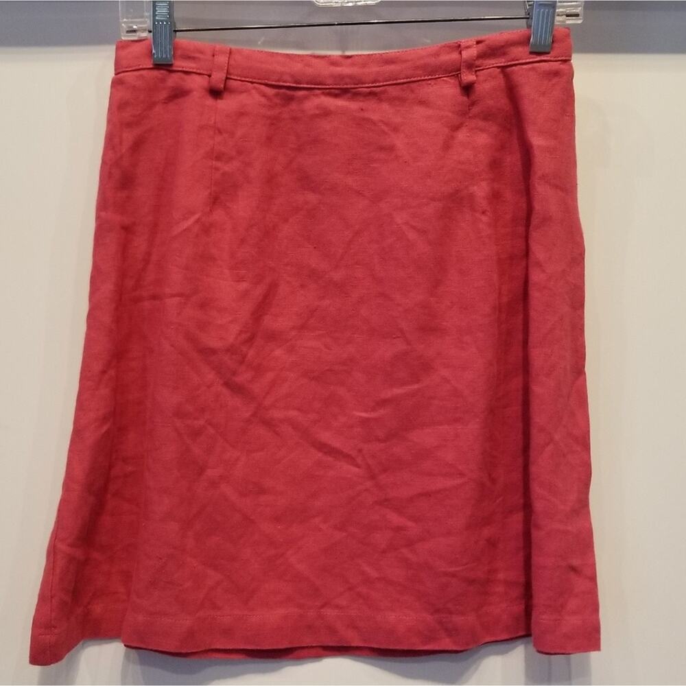 Coral Linen Skirt, Flat front Elasticized Back Comfortable‎ Women's Size M NWOT